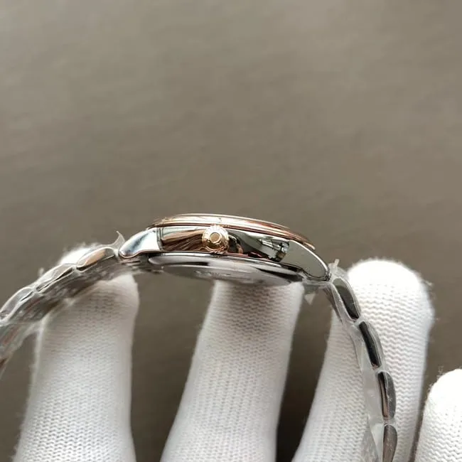 top-tier watch Omega women's white dial gold belt butterfly series watch front view