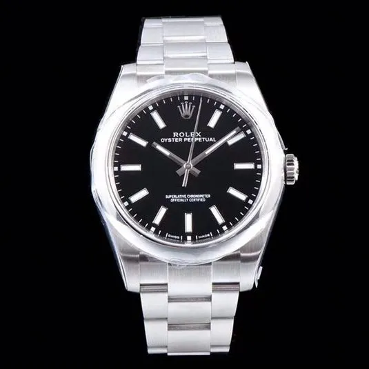 Rolextop-tier watch Oyster Perpetual series men's mechanical black dialsteel bracelet watch front view