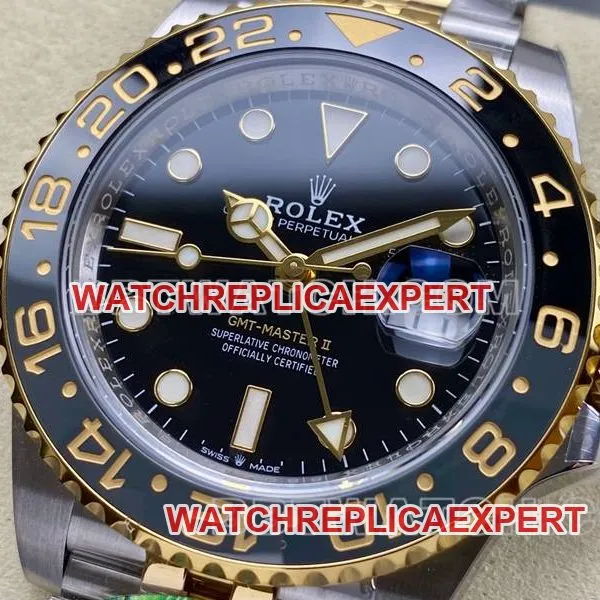 Rolextop-tier watch ARF FactoryGMT-MasterGMTblack dial3285 gold steel bracelet front live photo