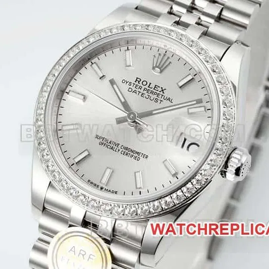 ARF FactoryRolex log top-tier 1:1super clonesilver dial stick hour markersdiamond bezel31mm five grid link278289front live photo