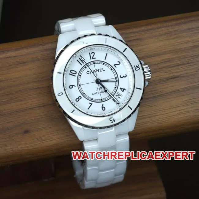BV factory top Chanel J12 series ceramic women's watch white disk rubber band automatic mechanical watch front view