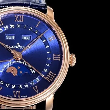OM FactoryBlancpaintop-tier watch men's blue dial blue belt villeret classic 6654 new V3 upgraded leather strap watch detail shots