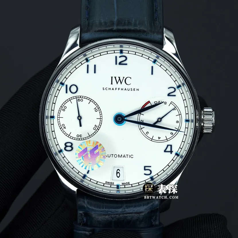 ZF FactoryIWC Portugal top-tier 1:1super watch men's white dial blue needle leather strap model pictures and prices front live photo