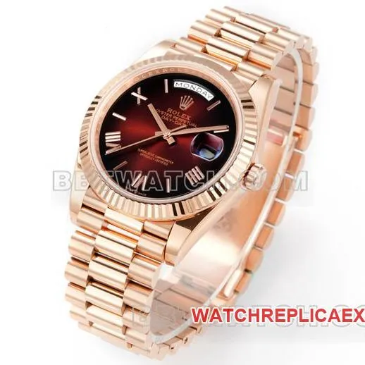 top-tier watch Rolexrose goldPPM factory Day-Date mechanical gradient brown dial Roman numerals front live photo