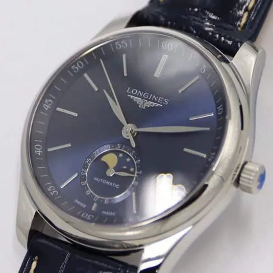 GS factory Longinesreplica watch master series moon phase watch simple blue dial front view