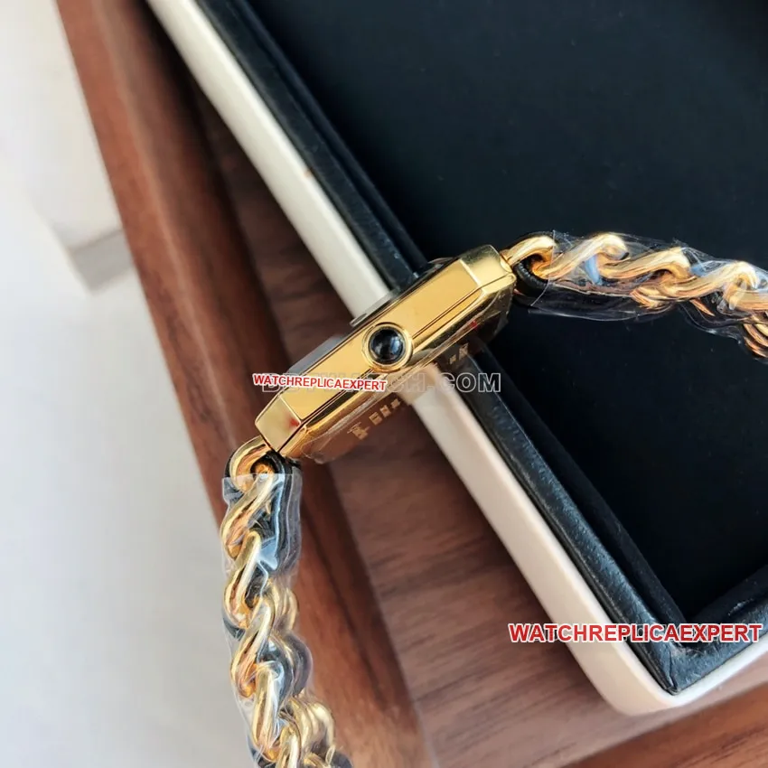 Chanelsuper cloneblack dial leather chain braceleth6951front live photo
