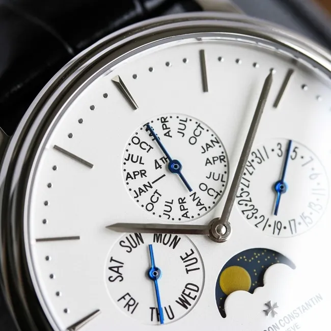 TW factory top-tier replicaVacheron Constantinhigh-quality watch men's blue dial blue belt heritage series mechanical leather strap perpetual calendar multi-function watch front view