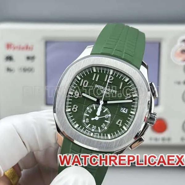 collectible watch Patek PhilippeP1 factory grenade green dial mechanical green rubber model 5968front live photo