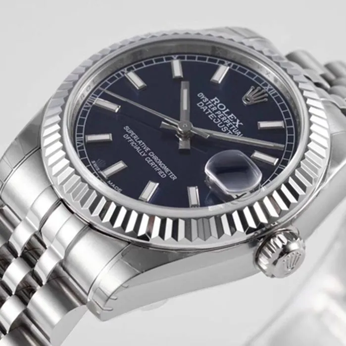 top-tier watch Rolex men's blue dial Oyster Perpetual Datejust 31mm series steel bracelet watch front view