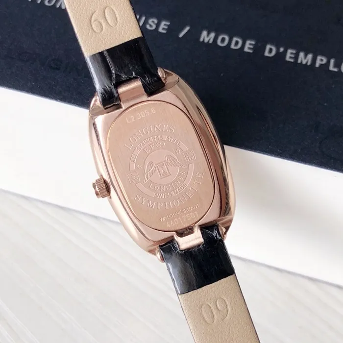 Original top-tier watch Longines women's white dial black belt waltz series casual watch front view