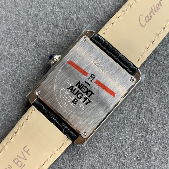 K11 factory top-tier watch Cartier women's white dial black belt tank series leather strap watch front view