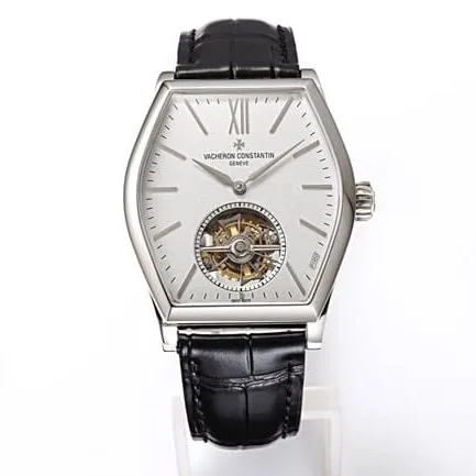 VCR factory Vacheron Constantintop-tier watch men's white dial black belt full automatic movement Malta tourbillon series leather strap watch front view