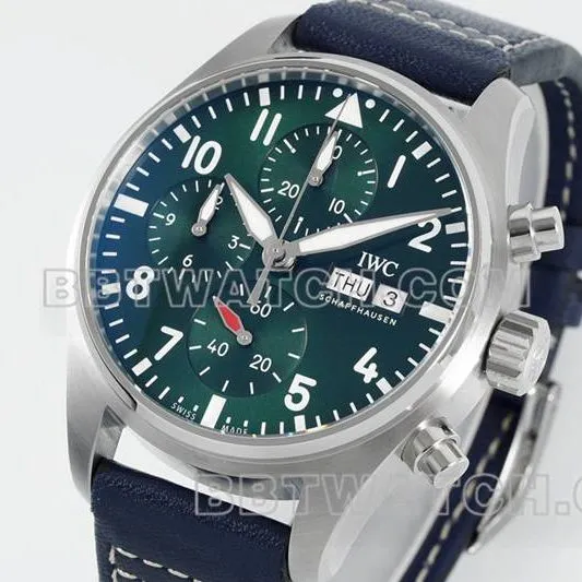 IWC watch APS factory pilot green dialchronograph69385movementleather strap model front live photo