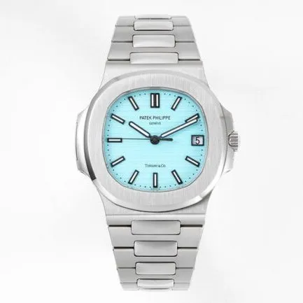 top-tier watch Patek Philippe 170th Anniversary Nautilus 5711 white steel blue bottom men's mechanical watch front view