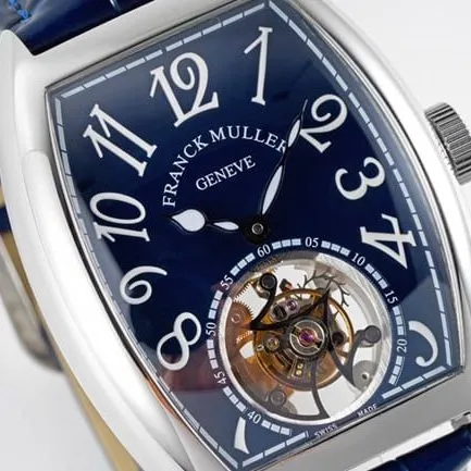 Frank Muller top-tier manual winding mechanical tourbillon men's blue dial black belt front view