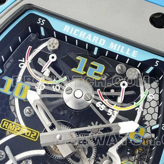 Richard Mille top-tier watch hollow plate tourbillon mechanical blue rubber model RM 21-02front live photo