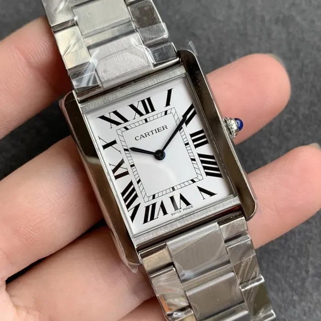 K11 factory top-tier watch Cartier tank series women's white dialsteel bracelet automatic movement watch front view