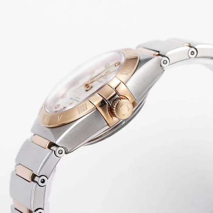 Top collectible watches Omega Women's White Plate Constellation Steel Strap Watch Front View