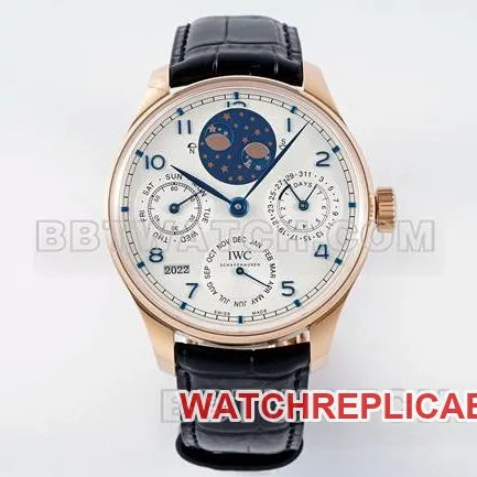 top-tier watch Portugal APS factory IWC perpetual calendar white dialrose goldfront live photo