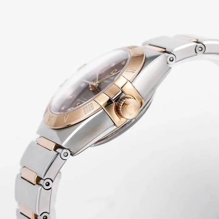top-tier watch Omega women's brown plate constellation series steel bracelet watch front view