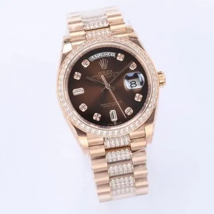 EW FactoryRolextop-tier watch men's brown plate gold belt 2020 new day displayDatejustautomatic movementsteel bracelet watch front view