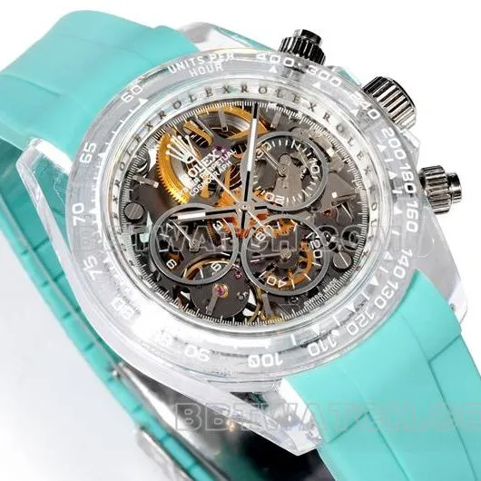 collectible watch TW factory DaytonaRolex transparent case green rubber braceletfront live photo