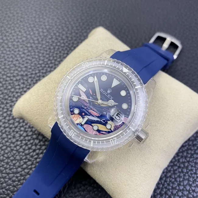 top-tier watch Rolex men's blue dialrubber strapautomatic movement watch movement picture
