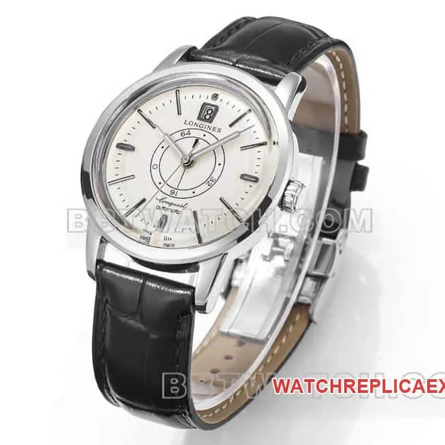 AD factory Longines classic replicatop-tier replicaguilloché dial silver hour markers leather strap model front live photo