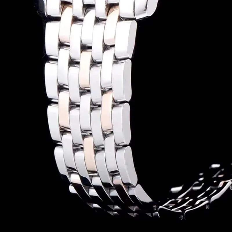replicaOmega watch De Ville series men's mechanical ultra-thin watch rose goldsteel bracelet blue face detail shots
