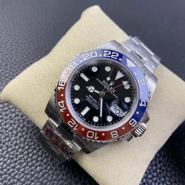 Rolextop-tier watch men's black dialsteel braceletGMT-Master type automatic movement watch three-bead belt front view