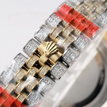 TW factory top-tier replicaRolex men's white dialsteel bracelet full diamond Datejust series 18k gold automatic movement watch front view