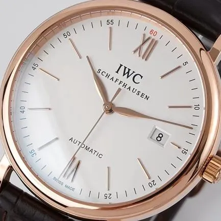 ZF Factorytop-tier watch IWC Portofino series white dial black belt automatic movementleather strap watch front view
