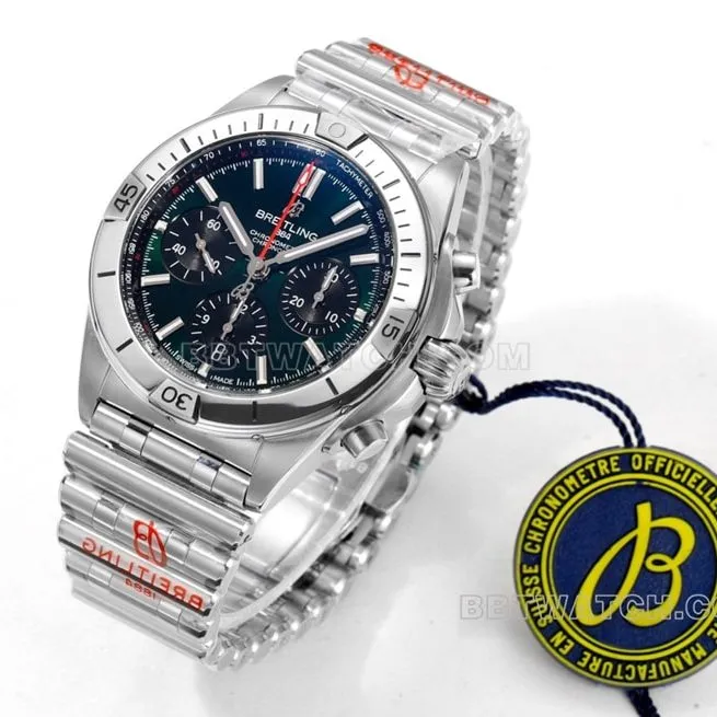 BLS factory Breitling machinery chronograph1:1super clonegreen dialAB01343A1L1A1front live photo