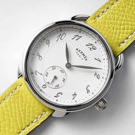 top-tier Hermès women's white dial yellow belt classic series quartzleather strap watch front view