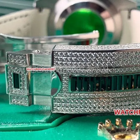 Rolex Submariner Super A Black Dial Diamond Bezel Leather Strap Real Shot Photo