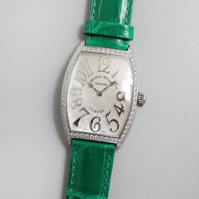 Top-tier watch Frank Muller women's white dial barrel type quartz leather watch front view