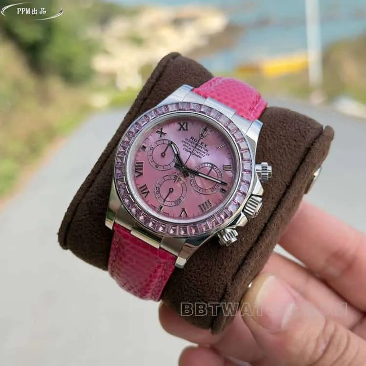 PPMRolexDaytonasuper pink platediamond bezel116519front live photo