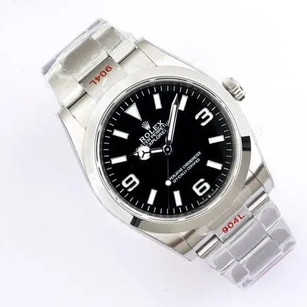 EW Factorytop-tier replicaRolex men's black dialsteel bracelet explorer type 36 series steel bracelet watch front view