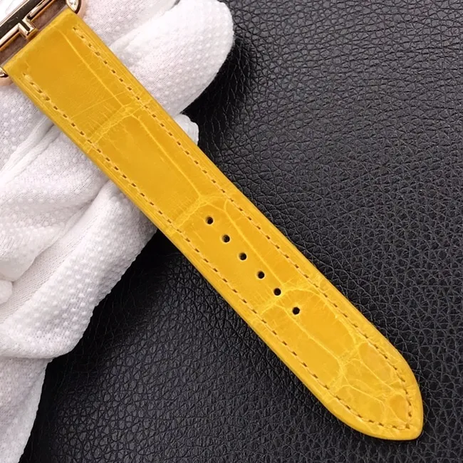YFtop-tier watch Hermès white dial yellow belt quartzleather strap women's watch front view