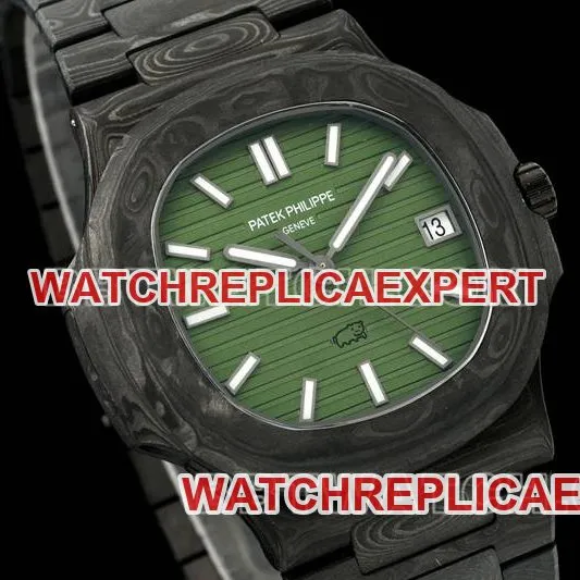 Patek Philippe collectible watch DIW factory Nautilusgreen dial carbon fiber mechanical steel bracelet model 5711front live photo