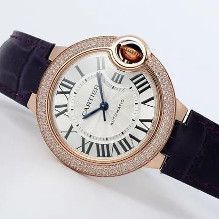 V6 factory Cartiertop-tier watch blue balloon series 33mm automatic movementwhite dial blue belt ladies watch front view