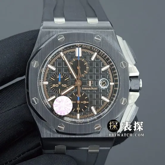 JF factory Audemars PiguetRoyal Oak26402CBtop-tier watch men's black dial rubber model pictures and prices front live photo