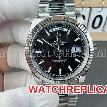 top-tier watch RolexVS FactoryDay-Dateblack dialsteel braceletfront live photo