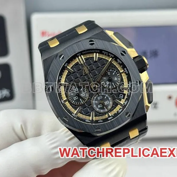 Audemars Piguettop-tier watch LS factory Royal Oak offshore type 43MMblack dial yellow chronograph mechanical rubber model 26420braceletlive photos