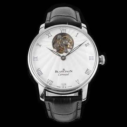 Blancpain top men's white plate black strap classic full series tourbillon mechanical belt watch side view