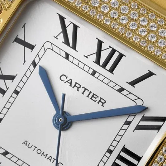 Cartiertop-tiersuper watch Santos series ladies steel braceletdiamondwhite dial gold watch side view