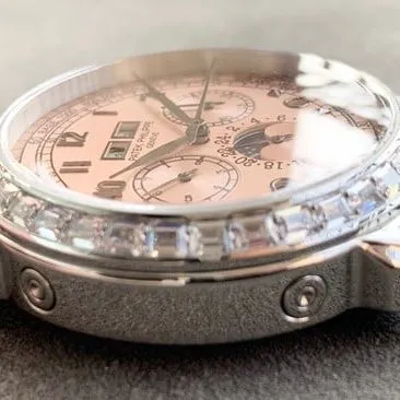 Patek Philippetop-tier watch pink plate brown belt complex function series men's leather strap watch front view