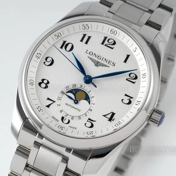 APS factory Longines watchmaking traditional top-tier replicasilver dialmoon phasesteel bracelet model L2.909.4.78.6front live photo