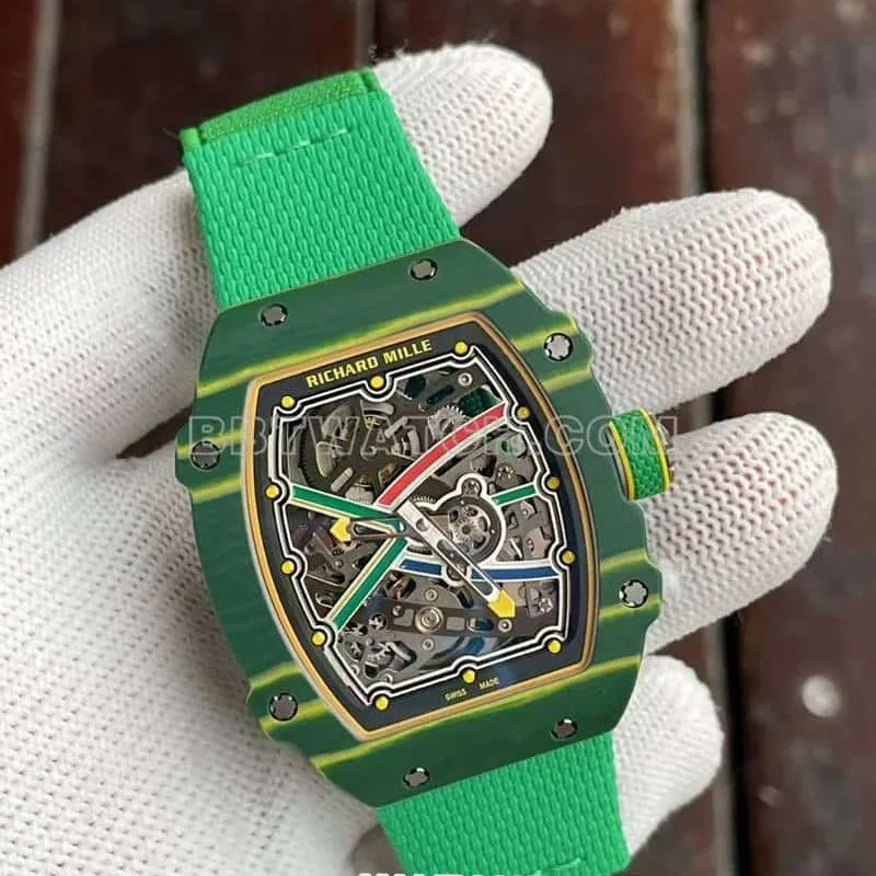 Richard Mille men's top-tier hollow plate green RM67-02front live photo