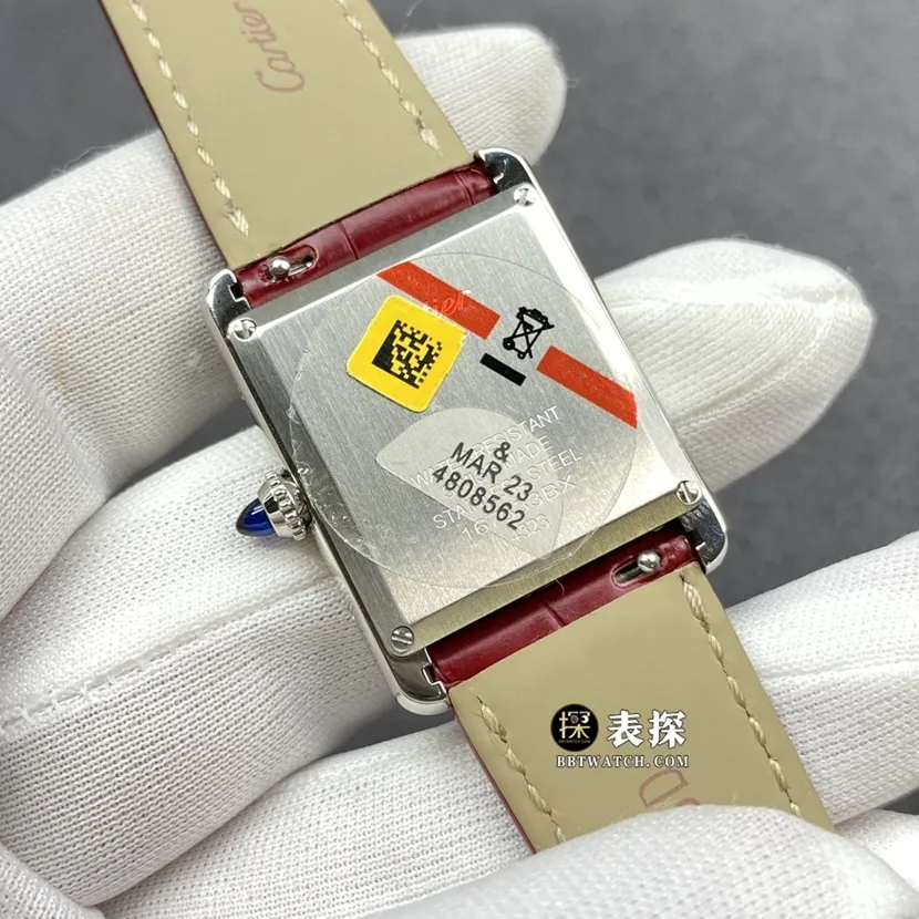 F1 factory Cartier tank watch ladies burgundy plate leather strap model picture and price front live photo